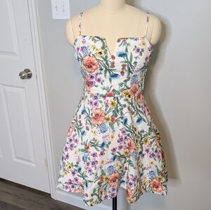 TRICXI White Fit Flare Floral Print Dress With Tulle Size 11